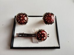 画像1: 有線七宝　カフスタイピンセット　幾何模様　レッド