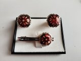 画像: 有線七宝　カフスタイピンセット　幾何模様　レッド
